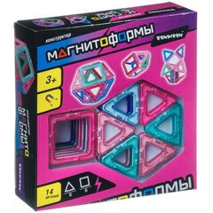 Магнитный конструктор МАГНИТОФОРМЫ Bondibon, набор 14 дет. (6 квадратов, 8 треугольников), ВОХ 21х22,2х5 см, арт. JH6861.