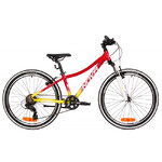 Велосипед NOVATRACK 24" KATRINA, алюм.рама 12" красный-жёлтый, 7 скор, TY300/EF41/TZ500, V-Brake