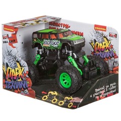 Инерц.(Pull back) пласт. джип 4WD на пружинной подвеске, Bondibon "Парк Техники", цвет зелёный с граффити, ВОХ 21х14х14 см, арт. 9603.