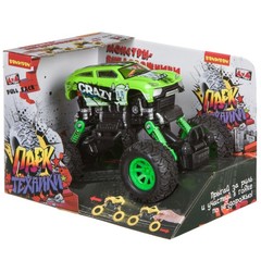 Инерц.(Pull back) пласт. джип 4WD на пружинной подвеске, Bondibon "Парк Техники", цвет зелёный с граффити, ВОХ 21х14х14 см, арт. 9604.
